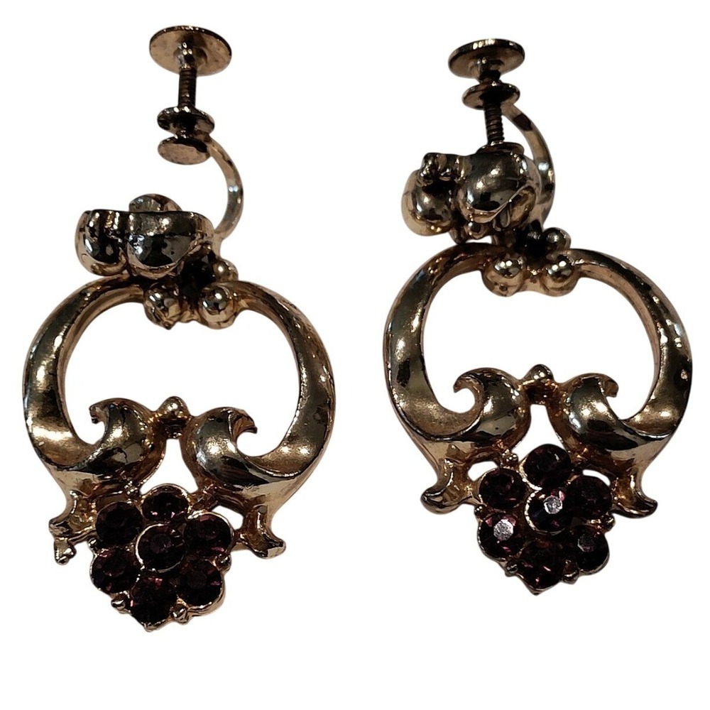Coro Hanging Faux Jewel Screw Clip On Earrings Vintage Signed